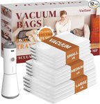 Travel Vacuum Bags with Wireless Charging Air Pump, 12 Pack Vacuum Storage Seal by Vacbird