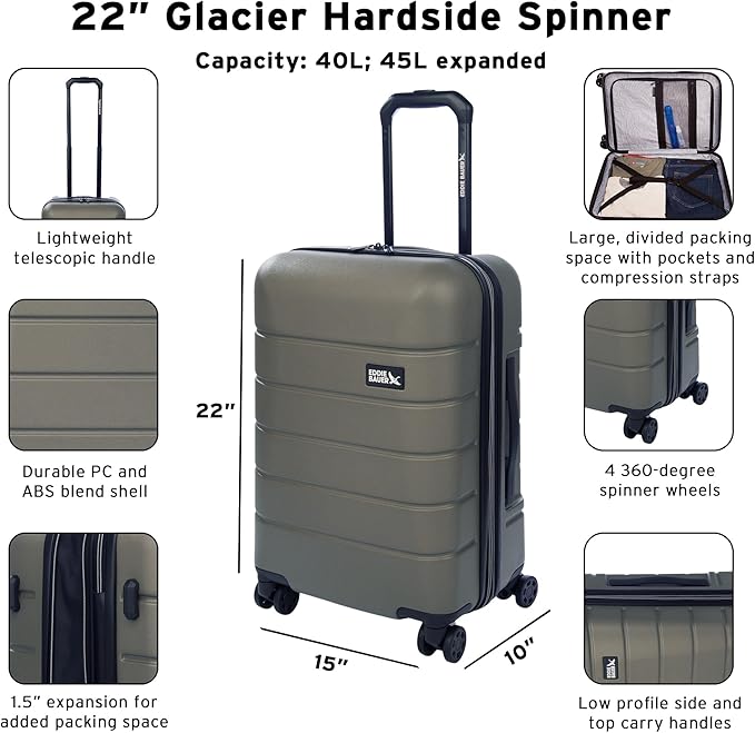 Eddie Bauer Glacier Carry-On 22" and Checked 30" Luggage | Hardside | Spinner - Image 2
