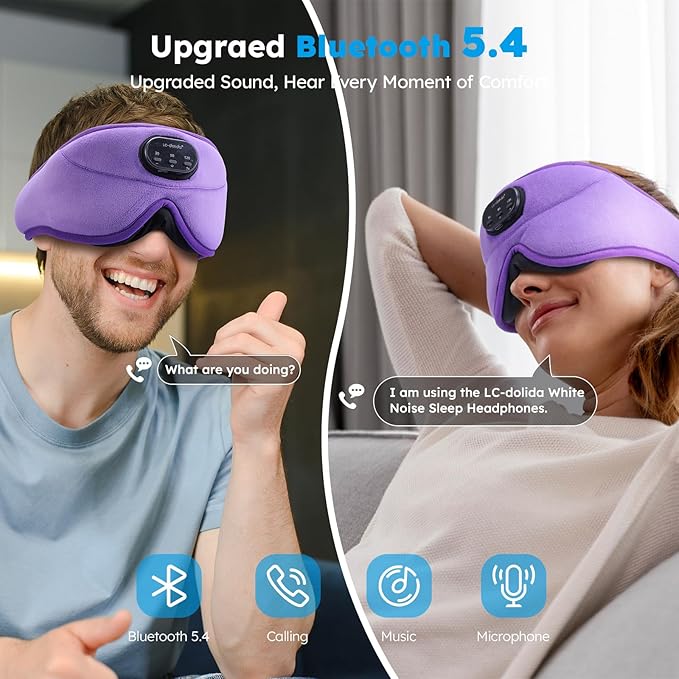 LC-dolida White Noise Sleep Mask, 3D Sleep Headphones - Image 3