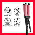 Revlon 3 Barrel Jumbo Hair Waver | Long-Lasting, Natural Looking Waves, (Pink)