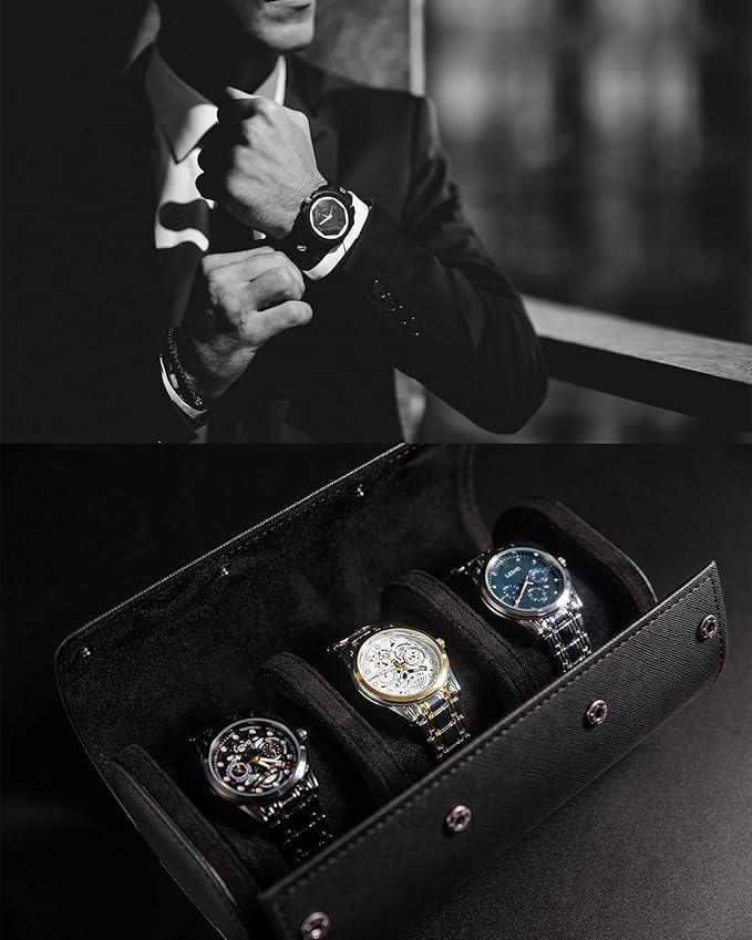 MR.OKAY 3 Watch Travel Case- Classic Leather Watch Case - Image 4