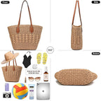 Straw Beach Bags for Women Woven Beach Tote Bag Casual Boho Large Shoulder - Image 3