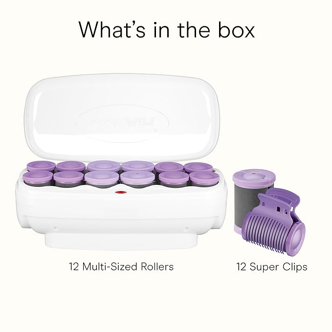 Conair Hot Rollers for Long, Medium & Short Hair, 12 Ceramic Flocked 1½-Inch and 1¾-Inch Heated Hair Rollers with Clips, Hot Curlers for Women, Volume & Curls, Amazon Exclusive