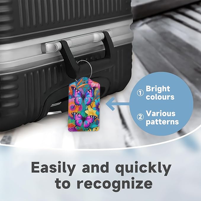 2 Pack Luggage Tag for Suitcase, Groovy Flowers Butterflies Leather Suitcase - Image 4