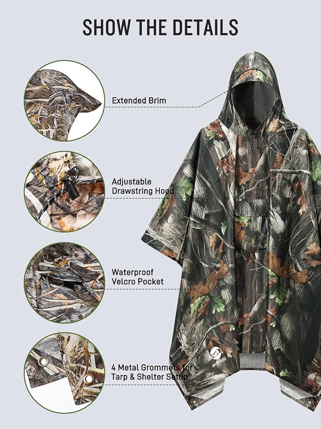 SaphiRose Extra Thick Hooded Rain Poncho Double Layer Waterproof Raincoat Jacket - Image 4
