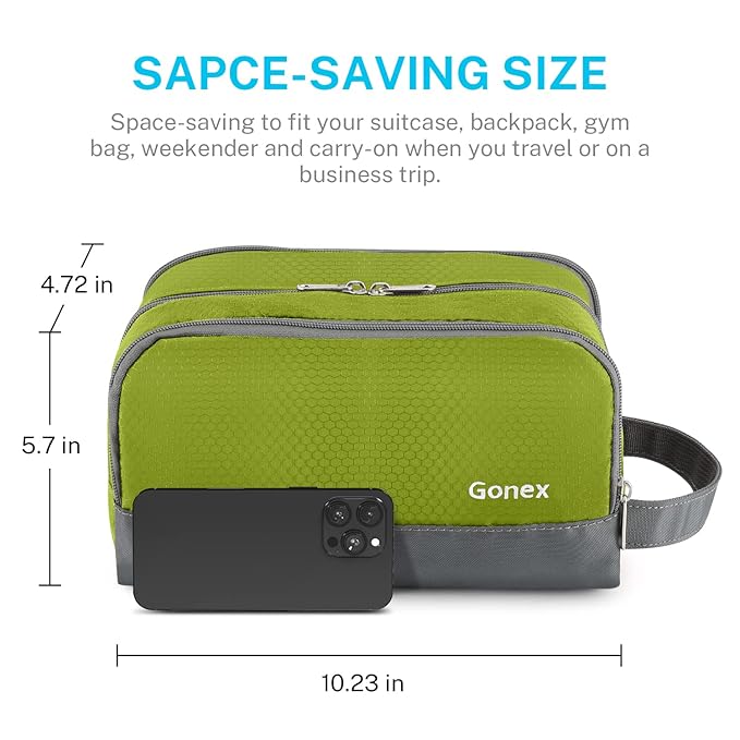 Gonex Travel Toiletry Bag Nylon, Dopp Kit Shaving Bag Toiletry Organizer Green - Image 5