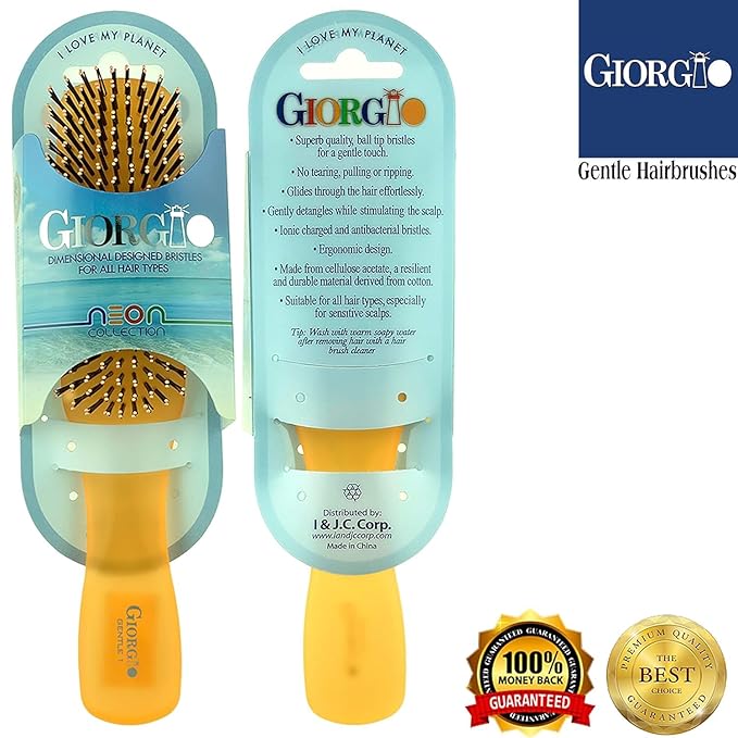 Giorgio GIO1 Gentle Hair Brush Dresser Size. Wet & Dry Pro Hair Brush Detangler. Soft for Sensitive Scalp. Good For Men Women & Kids All hair lengths. Durable and Anti-Static. (Set, Orange)