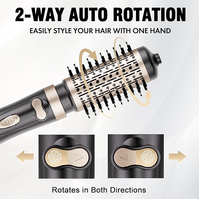 DAILYLIFE Rotating Hair Dryer Brush for Women, Spinning Blowout Brush, with 2 Brushes (1.5" & 2"), Ceramic Barrel, Negative Ion, Black and Gold