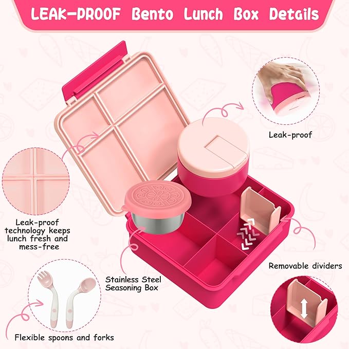 Kids Bento Lunch Box with 8oz Soup Thermo, Kids Leakproof Lunch Food Containers - Image 3
