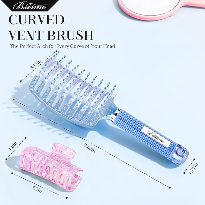 Hair Brush for Women with Hair Clips, Professional Curved Vent Brush for Faster Blow Drying & Detangling, for Wet or Dry Curly, Thick, Fine Hair, Ideal Mothers Day, Birthday, Christmas Gift for Her