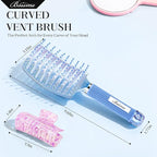 Hair Brush for Women with Hair Clips, Professional Curved Vent Brush for Faster Blow Drying & Detangling, for Wet or Dry Curly, Thick, Fine Hair, Ideal Mothers Day, Birthday, Christmas Gift for Her