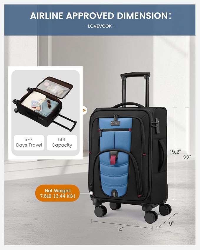 Carry On Luggage 22x14x9 Airline Approved, 22-Inch Suitcases - Image 4