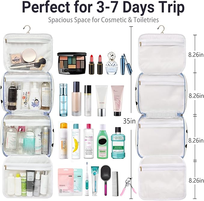Hanging Travel Toiletry Bag, Large Capacity Cosmetic Travel Toiletry Organizer - Image 3