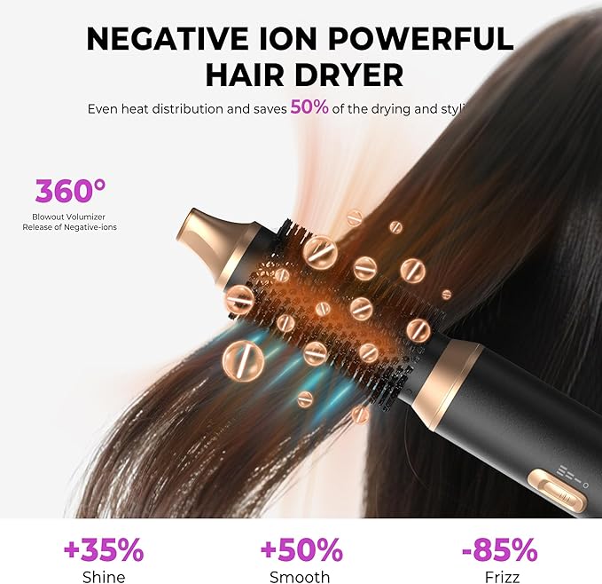 UKliss 5 in 1 Hair Styler & Blow Dryer Brush, Upgraded Detachable Hair Dryer Brush with Negative Ion, Air Curling Wrap for Drying, Curling, Straightening & Volumizing, Styling Tools for All Hair Types