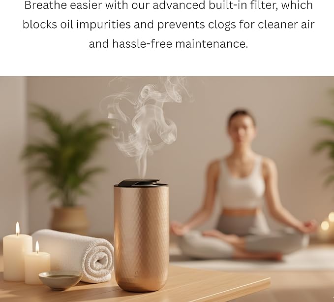Waterless Essential Oil Diffuser – Portable Cordless Aromatherapy Diffuser for Home, Car & Office – 3 Mist Levels - 4 Timer Modes - 15ml Oil Capacity - USB-C Rechargeable