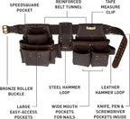 Ox Tools Pro Construction Tool Belt - 22-Pocket Leather Tool Belt Pouches - Rig Made of Oil-Tanned Leather with Double-Stitching and Steel Rivets - OX-P263604