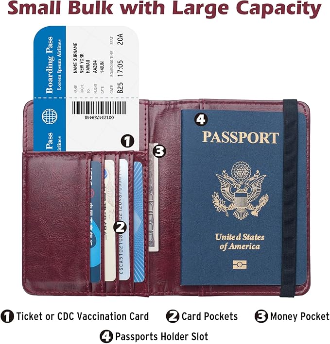 Passport Holder for Travel Women Men, Passport Wallet RFID Blocking US Passport - Image 4