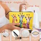 Cosmetic Bags Travel Makeup Toilet Case Waterproof Pouch for Women Girls 6.7X9.45inches - Colorful Giraffes Against A Yellow Background