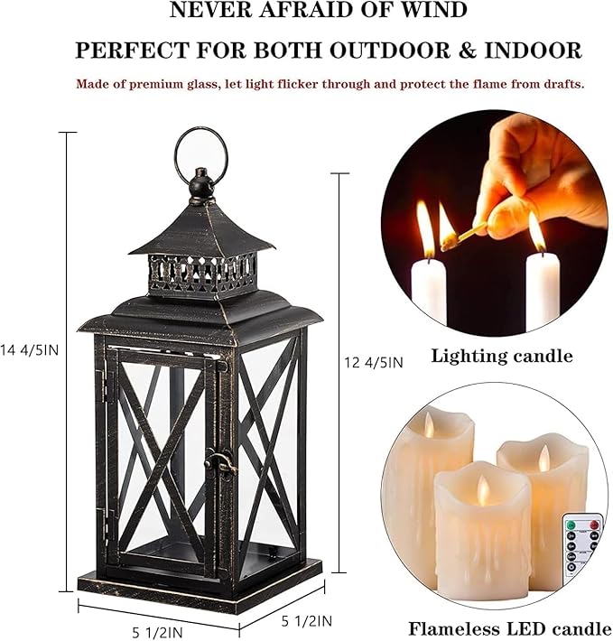 DECORKEY Lantern Decorative Indoor & Outdoor, 2 Pack Large Hanging Candle - Image 3
