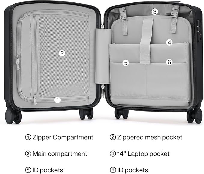 Hanke 16 Inch Underseat Carry On Luggage, Airline-Approved Hard Shell Small - Image 6