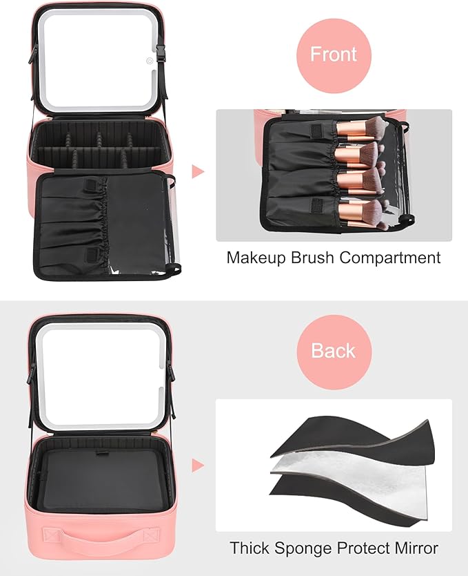 Relavel Makeup Bag with Light Up Mirror, Makeup Case Travel Cosmetic Bags Brush - Image 8