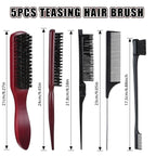 cobee 5 Pcs Slick Back Hair Brush Set, Bristle Hair Brush Edge Control Brush Teasing Comb, Wax Stick for Hair & Wig Flyaways, For Smooth Hair Parting Smooth Flyaways