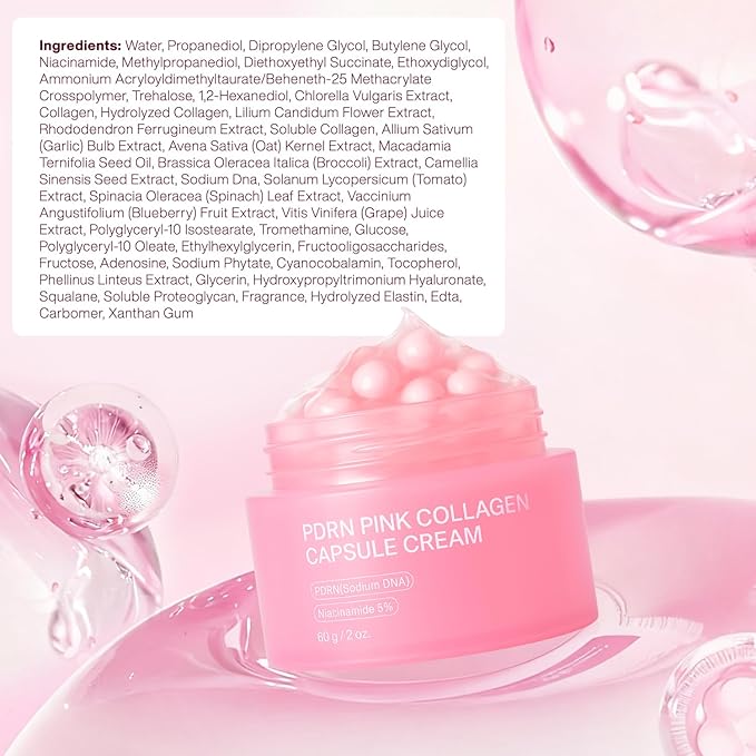 PDRN Pink Collagen Capsule Cream – Salmon PDRN - Dual Texture Barrier Repair Moisturizer | Salmon DNA + 5% Niacinamide 2oz