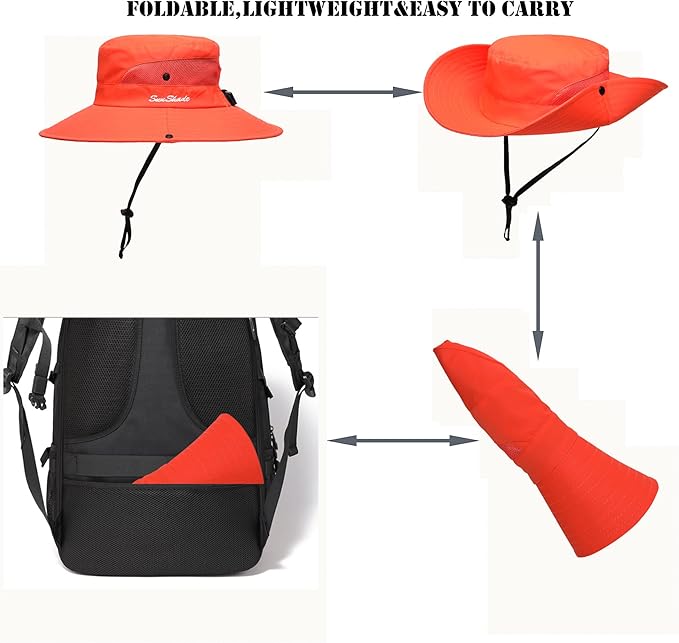 Womens Summer Sun Hat Beach Hat Wide Brim Outdoor UV Protection Hat Foldable - Image 4