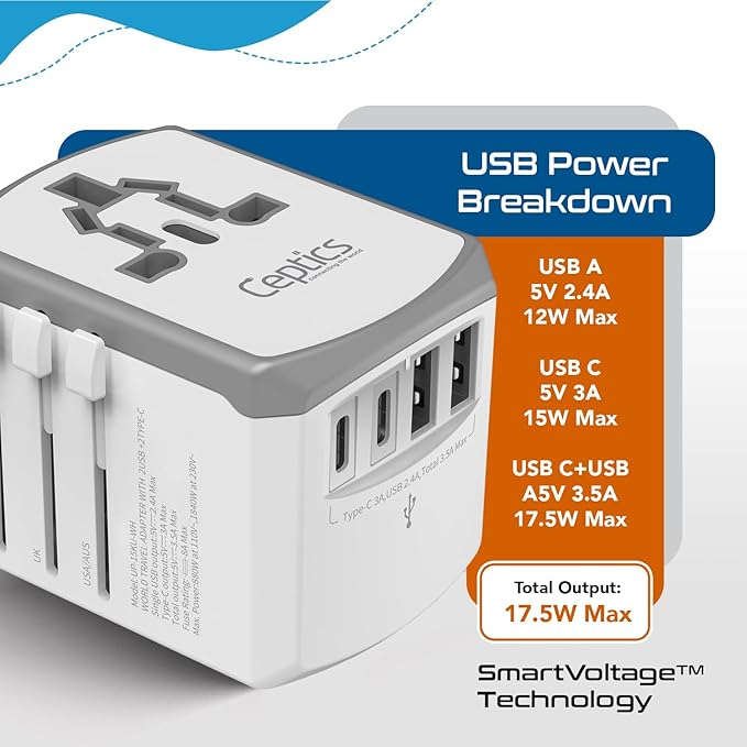 Ceptics Universal Travel Adapter 17.5W, 5 in 1 Universal Laptop Charger - Image 6