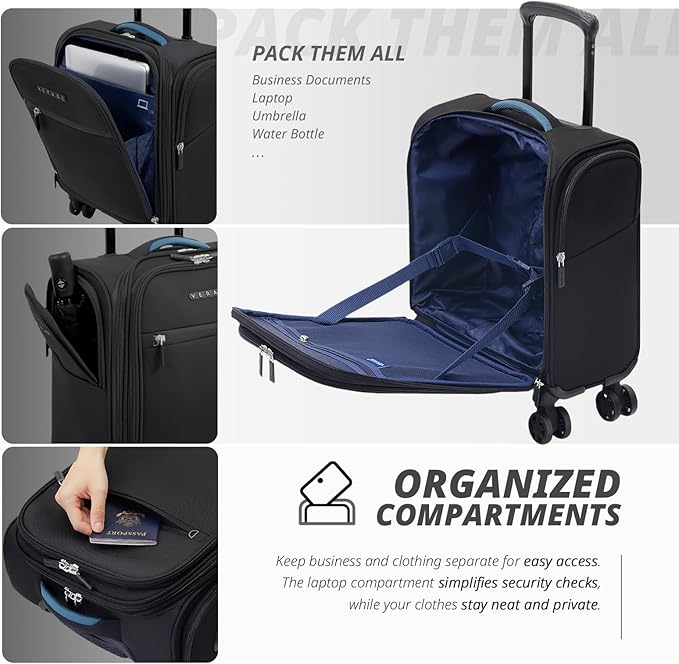 Verage Under Seat Luggage with Wheels, Softside Small Suitcase Spinner Carry On - Image 4