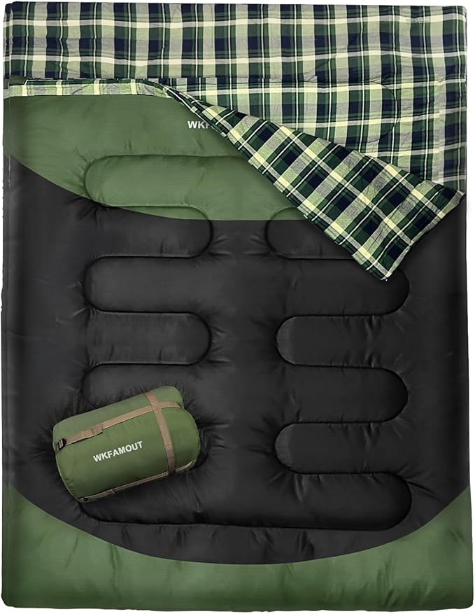 Double Sleeping Bag for Adults Machine Washable 2 Person Camping Sleeping Bag by WKFAMOUTCAMP