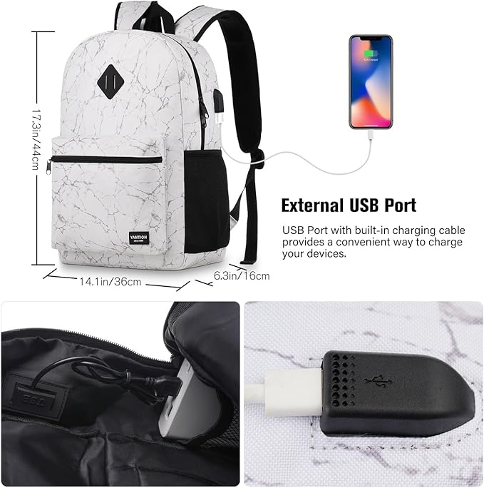 School Backpack, Classic Stone Textured Bookbag Men and Teen Boy Schoolbag - Image 7