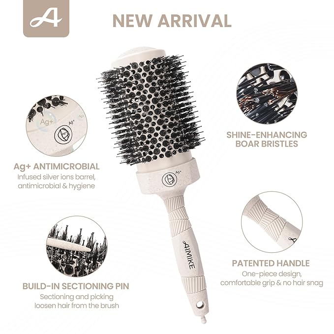 AIMIKE Large Nano Thermal Ceramic Round Brush with Barrel 2.1 inch for Blow Drying, Volume Blow Out and Curling Hair Styling (3.4 inch)