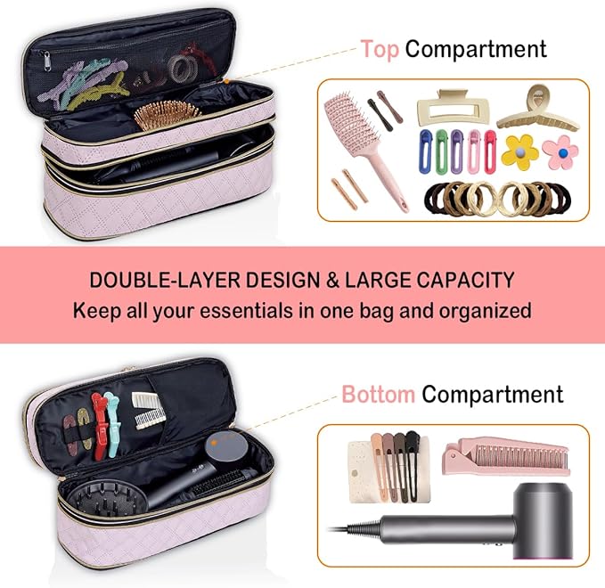 Hair Dryer Travel Carrying Case, Curling Iron Storage Bag, Slim Expandable Handheld Dual-Layer Travel Storage Bag for Dryer/Hair Tool Organizer/Style Organizer