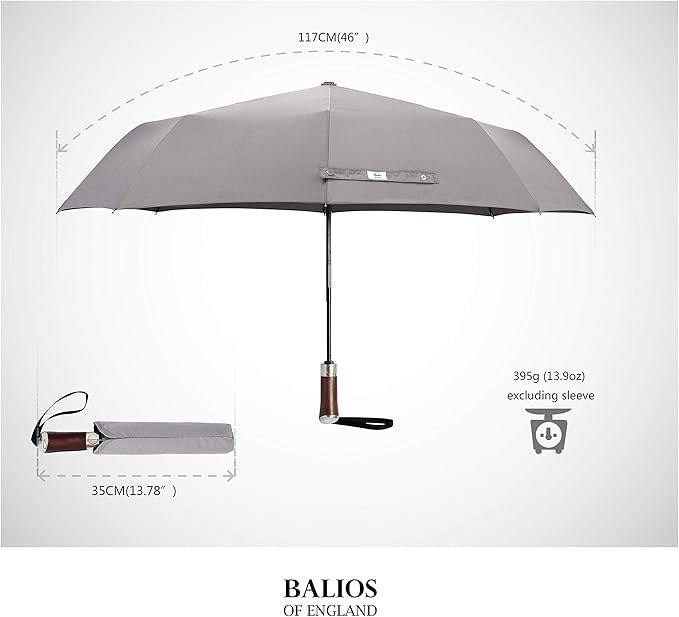 Balios Travel Umbrella Luxurious Golden Hardwood Handle Auto Open & Close - Image 4
