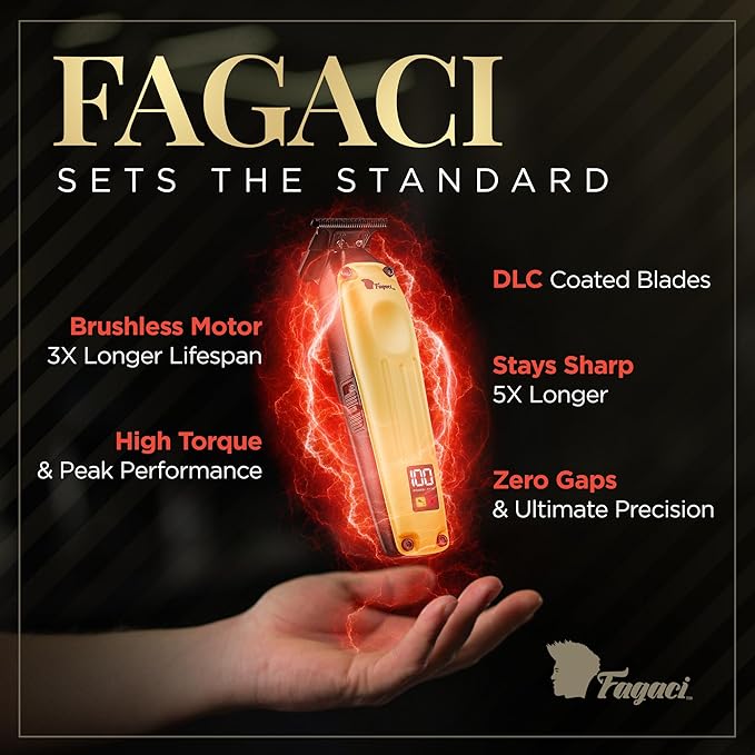Fagaci Professional Zero Gapped Trimmer for Men, 5X Longer Sharpness Cordless Beard Trimmer for Men, T Liners Professional Trimmers for Barbers with Brushless Motor, Zero Gap Trimmers Barber T Blade