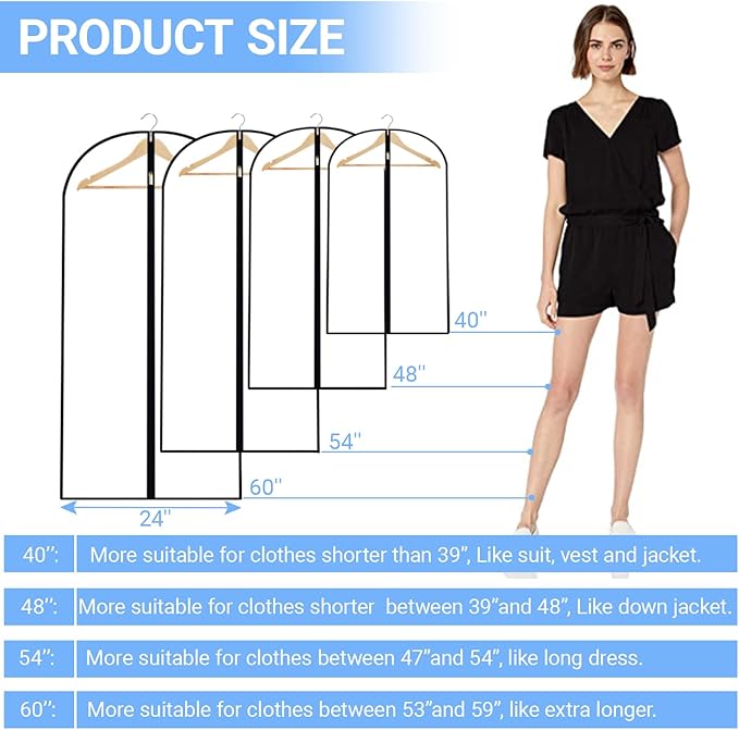 Garment Bags for Hanging Clothes 24'' x 48'' Coat Covers for Closet Foldable - Image 5