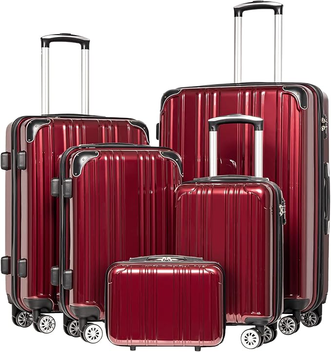 Coolife Luggage Expandable 5 Piece Sets PC+ABS Spinner Suitcase 20 inch 24 inch by COOLIFE