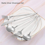 Matte Silverware Set, VANVRO 60-Piece Stainless Steel Flatware Set, Satin - Image 3