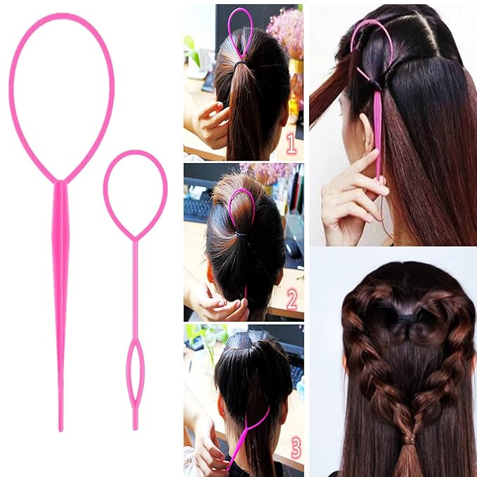 8Pcs Hair Brushes Set with 4Pcs Topsy Hair Tail Tools 1Pcs Bristle Teasing Hair Brush 1Pcs Edge Control Brush 2Pcs Metal Pin Rat Tail Combs for Woman Girl hair Styling,Edge&Back Brushing,Pink