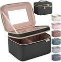 Large Makeup Bag with Mirror Double Layer Travel Make Up Organizer Case by HXLGMD