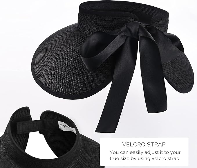 Camptrace Sun Visors for Women Wide Brim Beach Hat Foldable Straw Visor Hat - Image 3