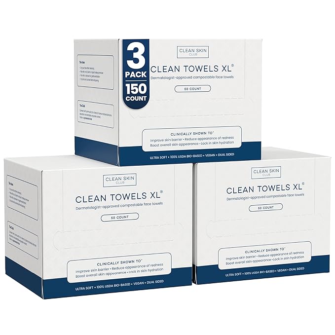 Clean Skin Club Clean Towels XL®, 100% USDA Biobased Face Towel, Disposable by CLEANSKINCLUB