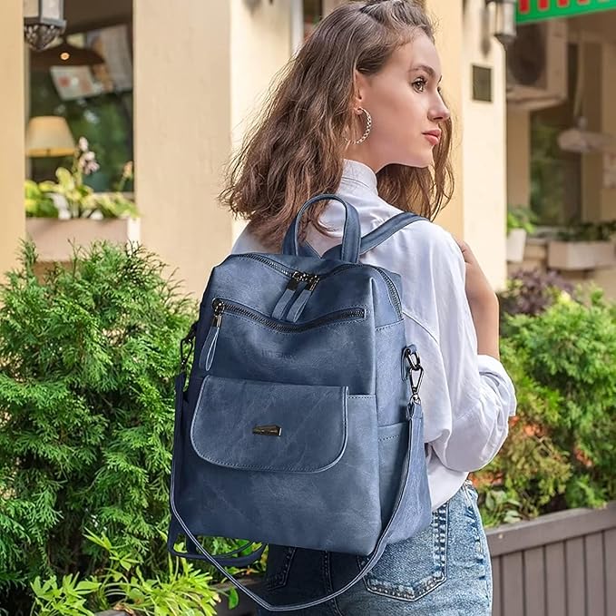 PU Leather Backpack Purse for Women Fashion Multipurpose Design Handbag Ladies - Image 5