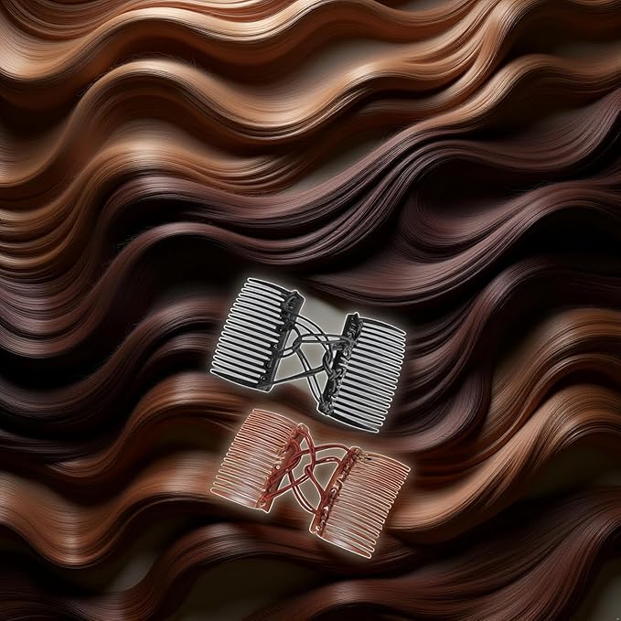 2 Pcs Plastic Elastic Double Hair Comb - Adjustable Elastic Bun Comb & Clip for Curly, Thick, Wavy Hair (Black+Brown)