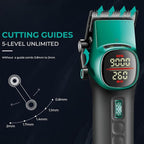 VGR 885 S2 Cordless Barber Clippers and Trimmers Kit, Professional Hair Clippers for Men, Haircut Kit with DLC-Coated Ceramic Blades, 21-Speed Roller, 2 Magnetic Charging Bases, LED Display, Green
