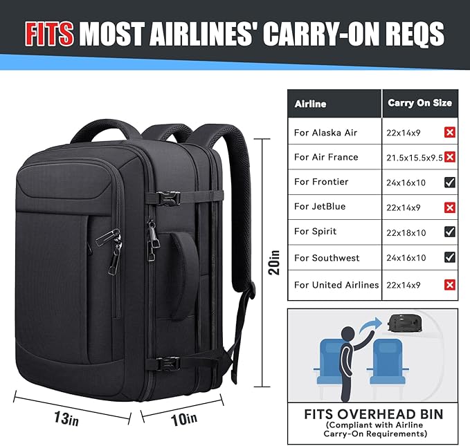 Travel Backpack, Expandable 40-50L Carry On Backpack, Extra Large Anti-Theft - Image 6