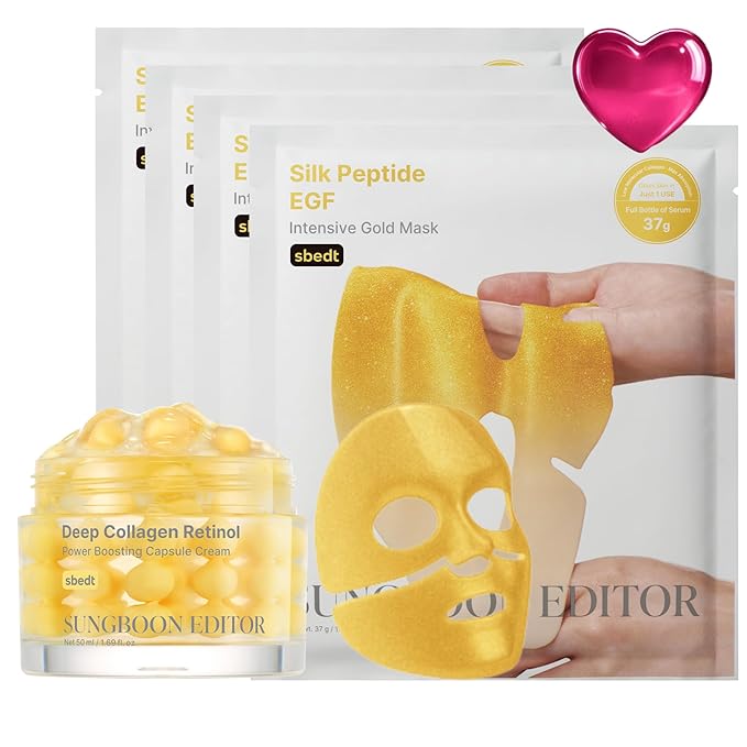 SUNGBOON EDITOR Golden Glow Deep Hydration Duo I Silk Peptide EGF Intensive Gold Mask & Deep Collagen Capsule Cream I Valentines Day Gifts for Woman