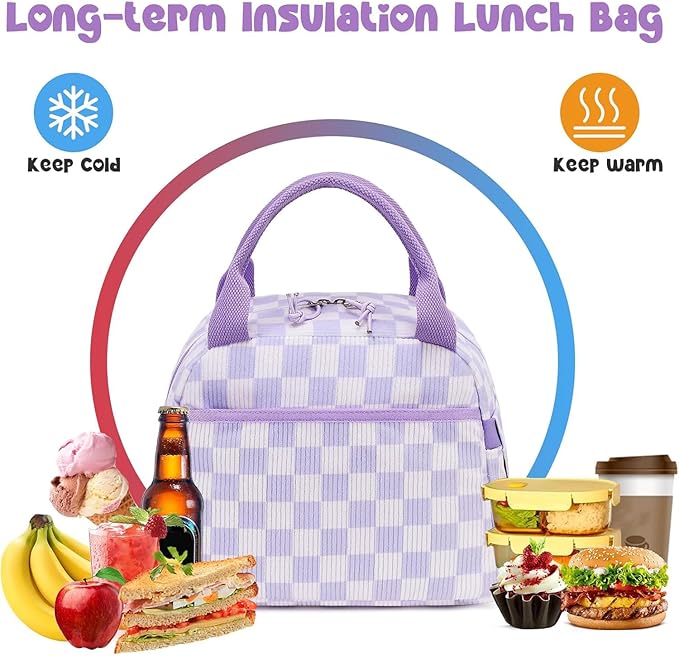 Bluboon Lunch Bag for Women Men Cute Corduroy Lunch Tote Bags Reusable - Image 6