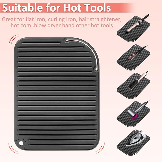 Quccefods Heat Resistant Mat Large Silicone Hot Hair Tools Holder for Curling Irons Flat Iron Hair Straightener Mat Portable Vanity Pad Accessories/Organizer